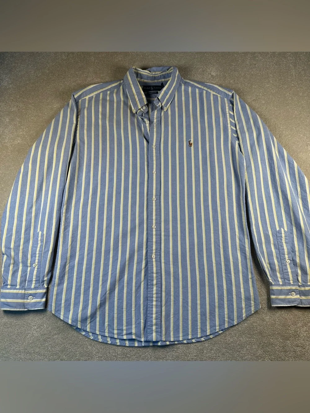 Ralph Lauren Button Down Striped Shirt Blue Yellow Classic Fit Cotton Men's XXL